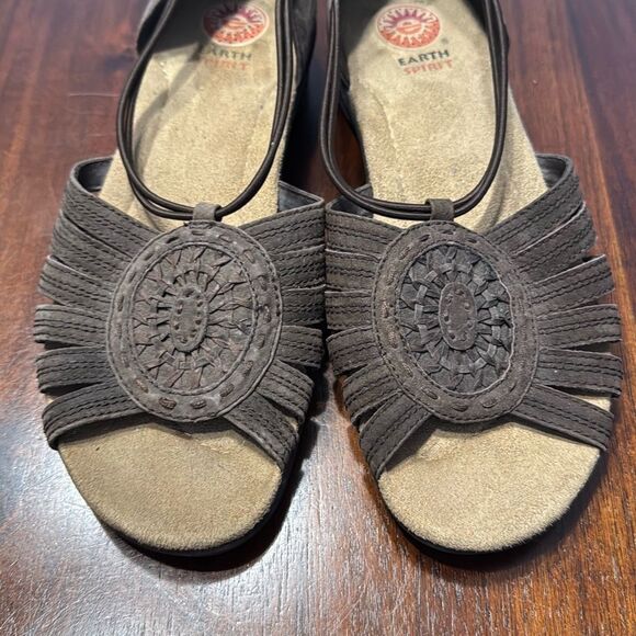 Earth Spirit Miranda Brown Suede Low Wedge Sandals Women’s US 8 EU 40 - Picture 3 of 8